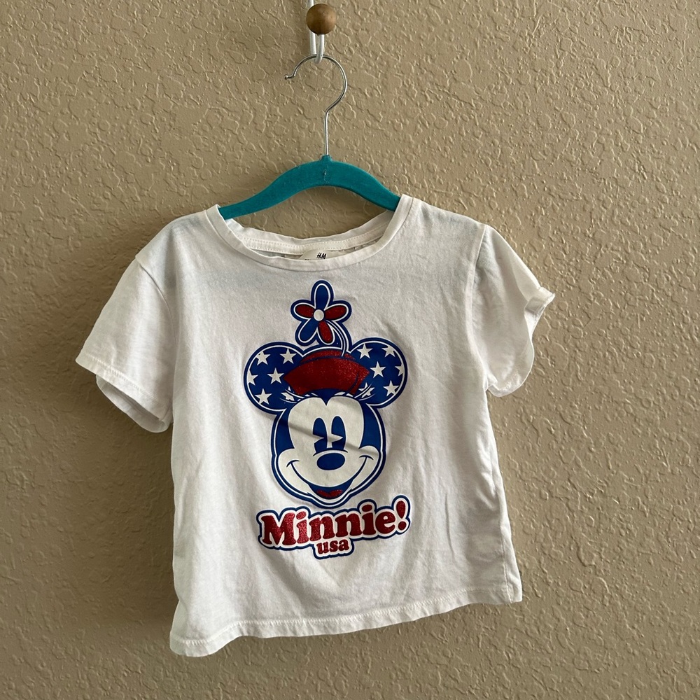 Donated ๐5/$25๐H&M Disney Minnie Mouse USA Top 3-4T - Picture 1 of 3